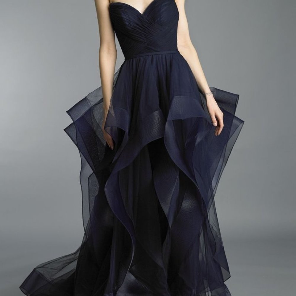 Basix Black Label Strapless Cascading Tulle Gown